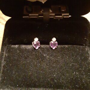 925 Sterling Silver Amethyst Heart Earring Studs